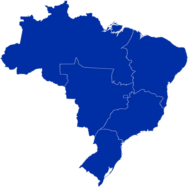 Mapa do Brasil com regiões de atendimento